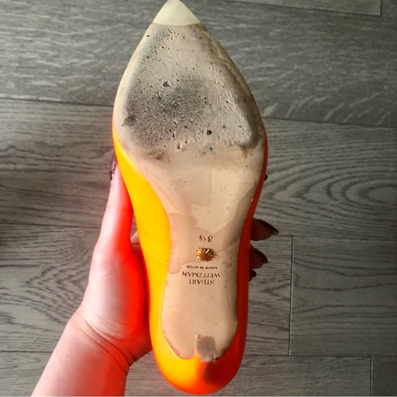 Stuart Weitzman Anny 105 neon orange pumps sz 6.5 - Picture 10 of 12